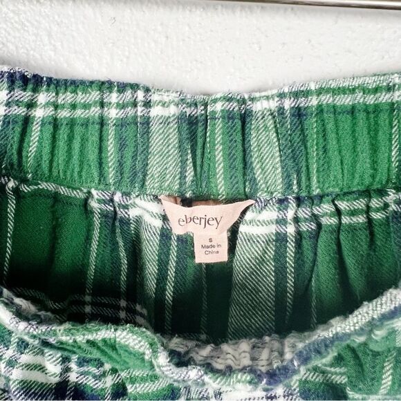 Eberjey Flannel Long PJ Pajama Set Green Tartan Plaid Cotton Womens Size Small - Picture 11 of 13